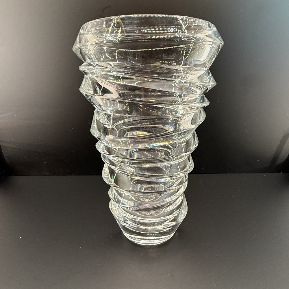 Nachtmann German Crystal Vase Spiral Stacked‎ Twist Vortex 9.5" Signed